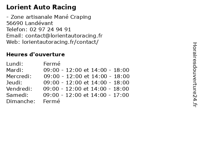 Lorient Auto Racing à Landévant: adresse et heures d'ouverture