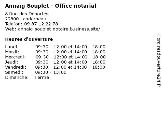 Annaïg Souplet - Office notarial à Landerneau: adresse et heures d'ouverture