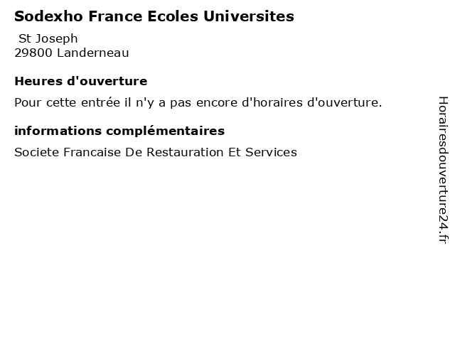 Sodexho France Ecoles Universites à Landerneau: adresse et heures d'ouverture