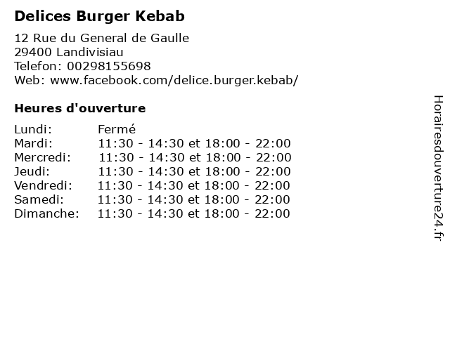Delices Burger Kebab à Landivisiau: adresse et heures d'ouverture