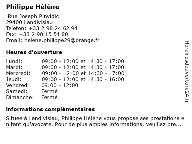 Maître Hélène Philippe - Avocate à Landivisiau: adresse et heures d'ouverture