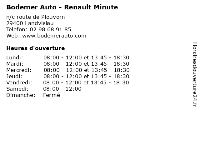 Bodemer Auto - Renault Minute à Landvisiau: adresse et heures d'ouverture