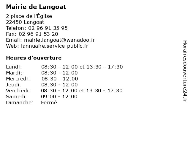 Mairie de Langoat à Langoat: adresse et heures d'ouverture