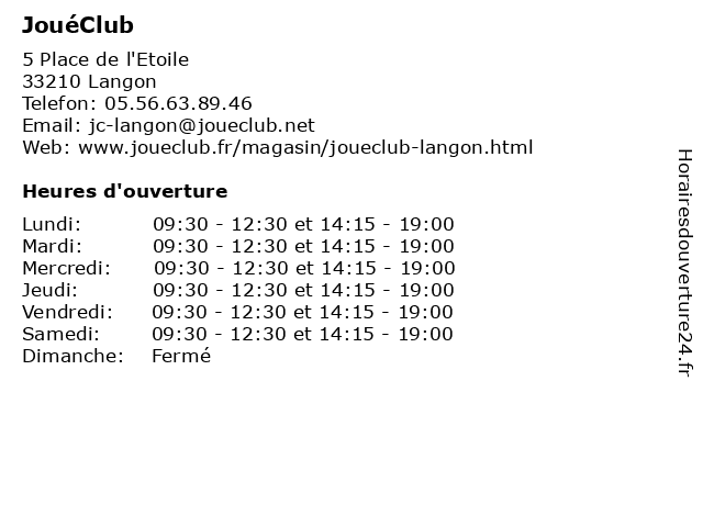 jouet club langon horaire