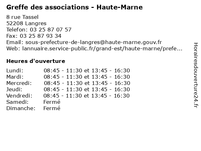 Greffe des associations - Haute-Marne à Langres: adresse et heures d'ouverture