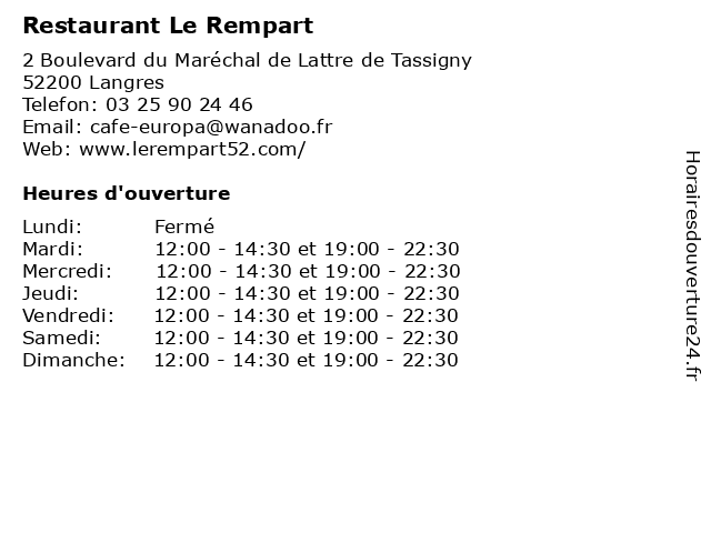 Restaurant Le Rempart à Langres: adresse et heures d'ouverture