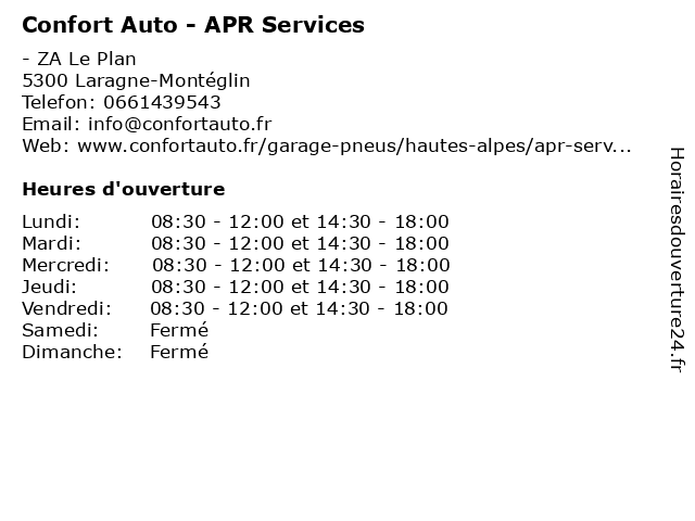 Confort Auto - APR Services à Laragne-Montéglin: adresse et heures d'ouverture