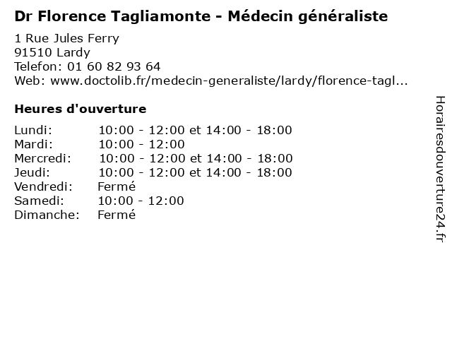 Dr Florence Tagliamonte - Mdecin gnraliste  Lardy: adresse et heures d'ouverture