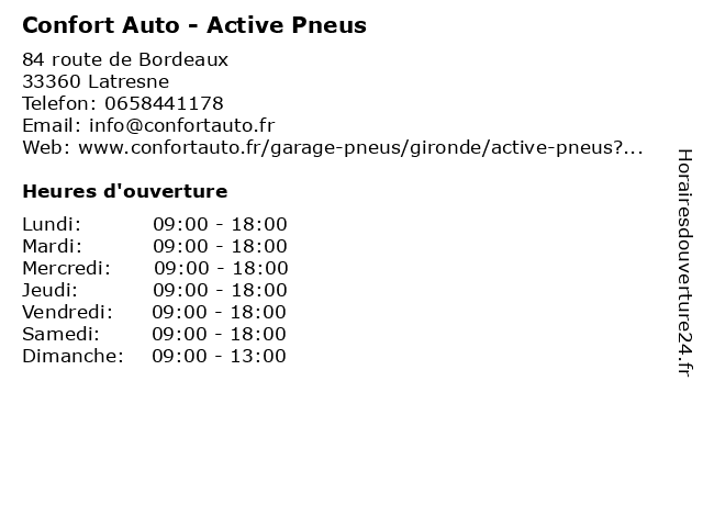 Confort Auto - Active Pneus à Latresne: adresse et heures d'ouverture