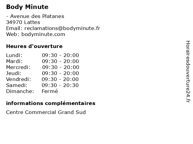Body Minute à Lattes: adresse et heures d'ouverture