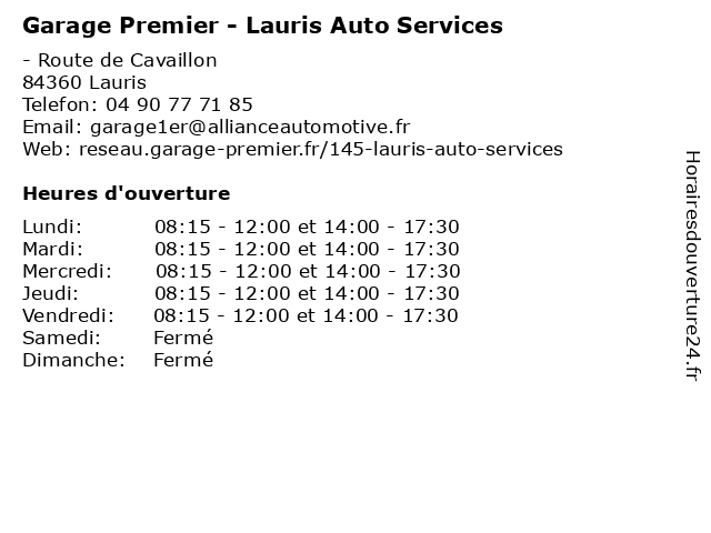 Garage Premier - Lauris Auto Services à Lauris: adresse et heures d'ouverture