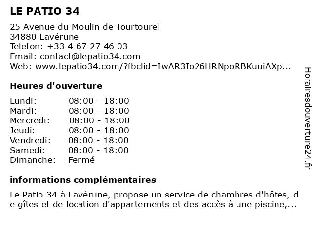 LE PATIO 34 à Lavérune: adresse et heures d'ouverture