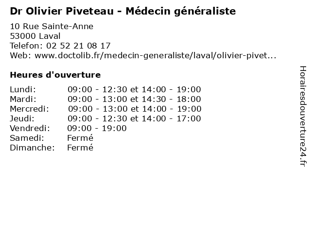 Dr Olivier Piveteau - Médecin généraliste à Laval: adresse et heures d'ouverture