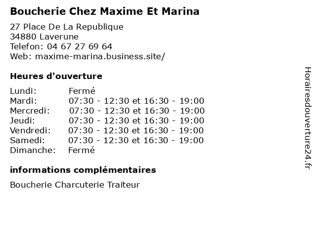 Boucherie Chez Maxime Et Marina à Laverune: adresse et heures d'ouverture