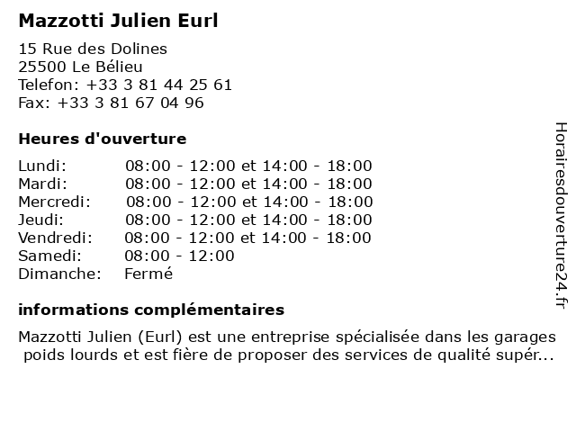 Mazzotti Julien Eurl à Le Bélieu: adresse et heures d'ouverture