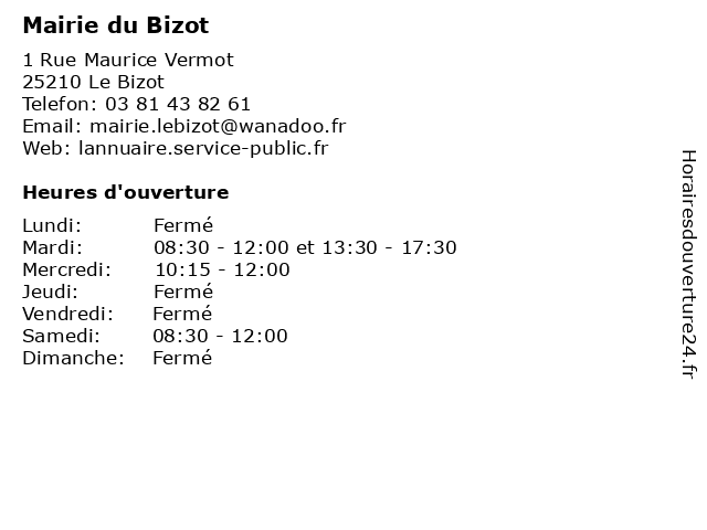 Mairie du Bizot à Le Bizot: adresse et heures d'ouverture