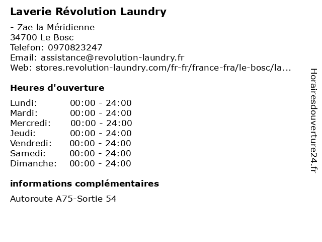 Laverie Révolution Laundry à Le Bosc: adresse et heures d'ouverture