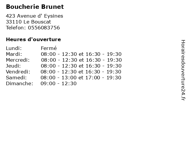 Boucherie Brunet à Le Bouscat: adresse et heures d'ouverture