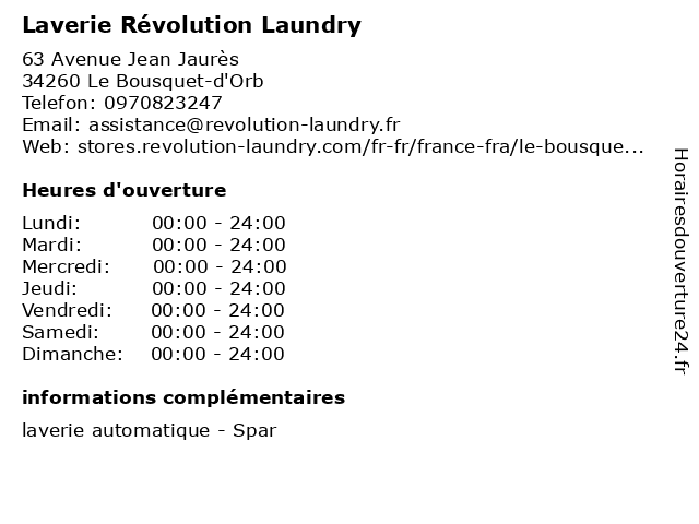 Laverie Révolution Laundry à Le Bousquet-d'Orb: adresse et heures d'ouverture
