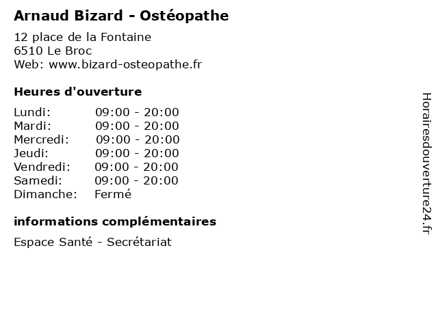 Arnaud Bizard - Ostéopathe à Le Broc: adresse et heures d'ouverture