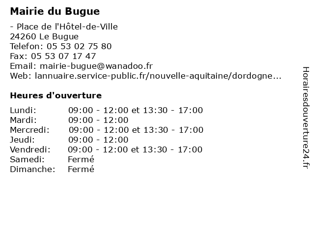 Mairie du Bugue à Le Bugue: adresse et heures d'ouverture