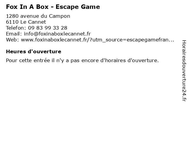 Fox In A Box - Escape Game à Le Cannet: adresse et heures d'ouverture