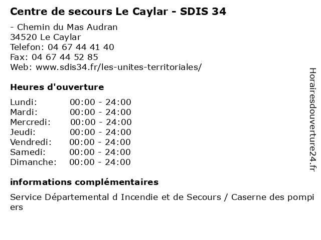 Centre de secours Le Caylar - SDIS 34 à Le Caylar: adresse et heures d'ouverture