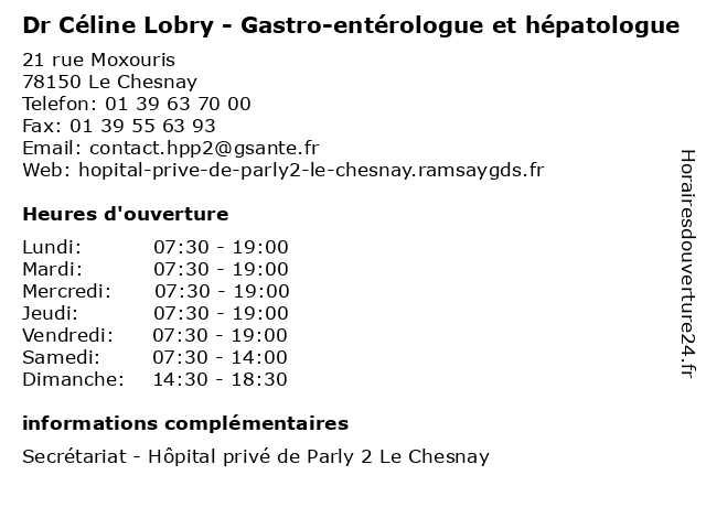 Dr Céline Lobry - Gastro-entérologue et hépatologue à Le Chesnay: adresse et heures d'ouverture