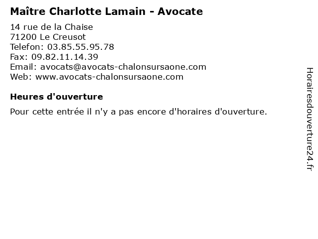 Maître Charlotte Lamain - Avocate à Le Creusot: adresse et heures d'ouverture