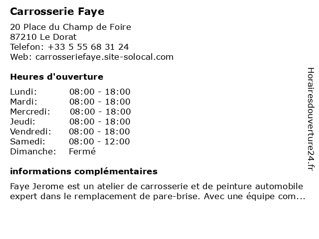 Carrosserie Faye à Le Dorat: adresse et heures d'ouverture
