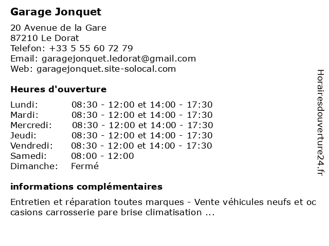 Garage Jonquet à Le Dorat: adresse et heures d'ouverture