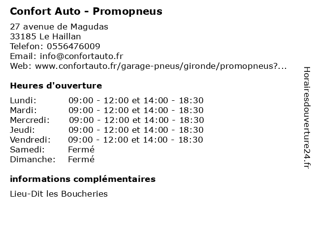 Confort Auto - Promopneus à Le Haillan: adresse et heures d'ouverture