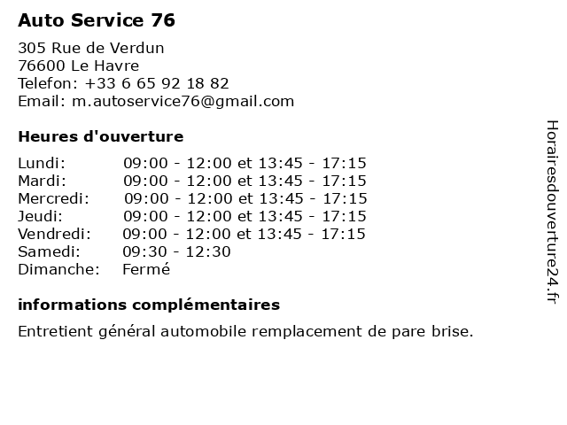 Auto Service 76 à Le Havre: adresse et heures d'ouverture