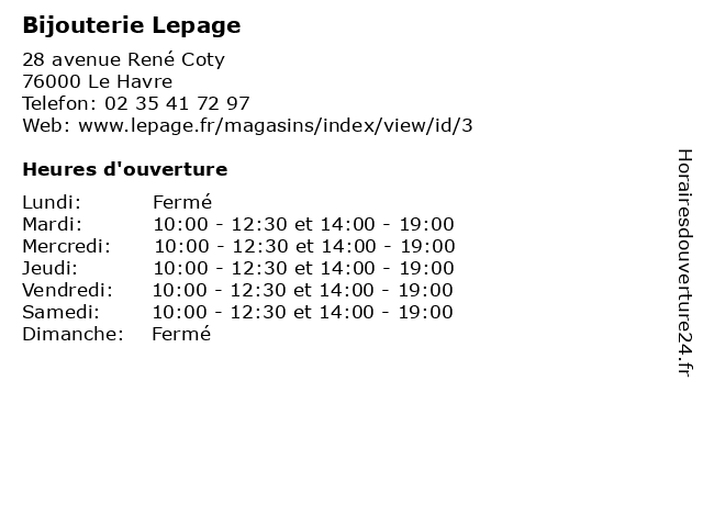 Bijouterie Lepage à Le Havre: adresse et heures d'ouverture