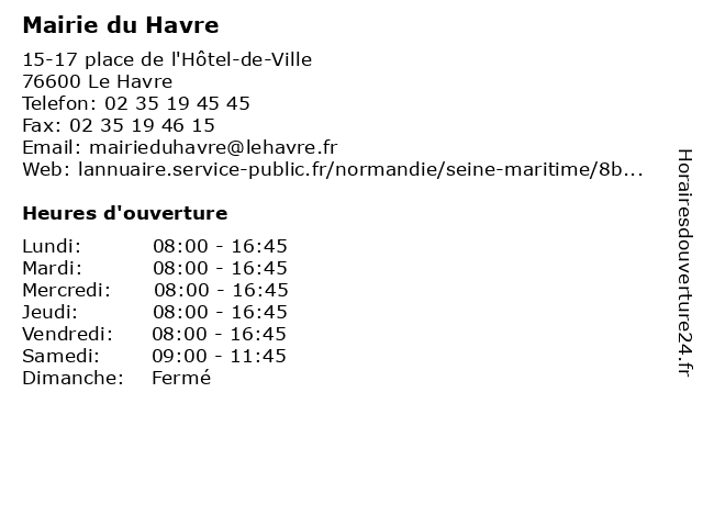 Mairie du Havre à Le Havre: adresse et heures d'ouverture