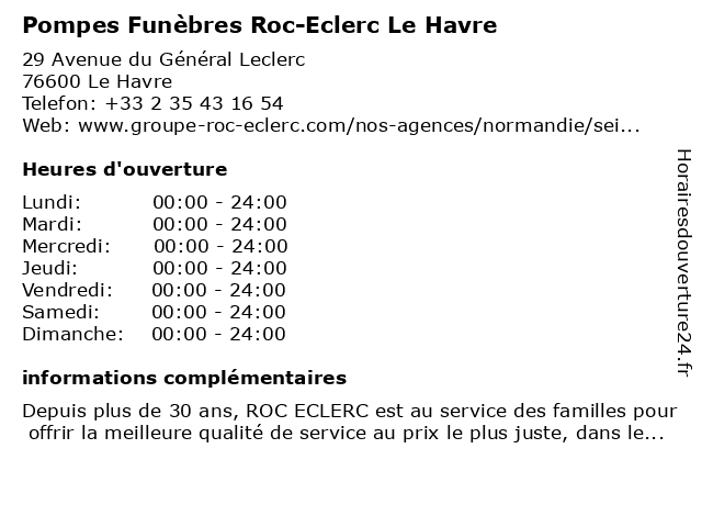 Pompes Funèbres Roc-Eclerc Le Havre à Le Havre: adresse et heures d'ouverture