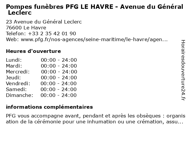 Pompes funèbres PFG LE HAVRE - Avenue du Général Leclerc à Le Havre: adresse et heures d'ouverture