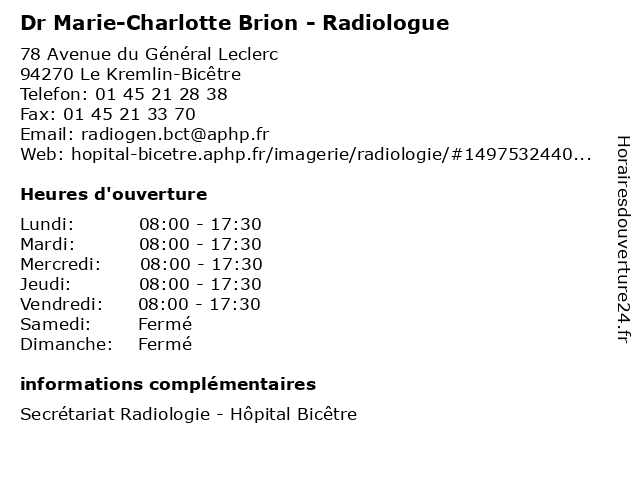 Dr Marie-Charlotte Brion - Radiologue à Le Kremlin-Bicêtre: adresse et heures d'ouverture