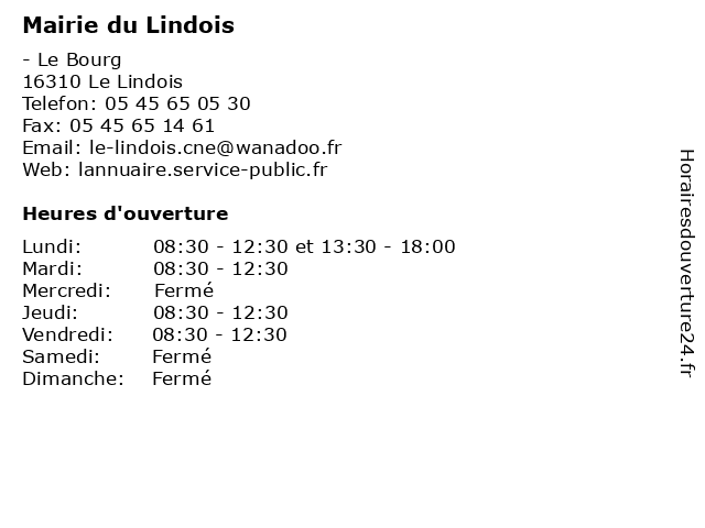 Mairie du Lindois à Le Lindois: adresse et heures d'ouverture