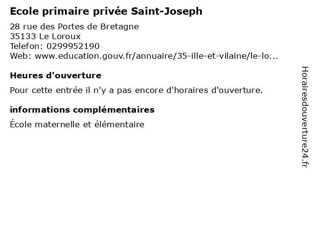 Ecole primaire privée Saint-Joseph à Le Loroux: adresse et heures d'ouverture