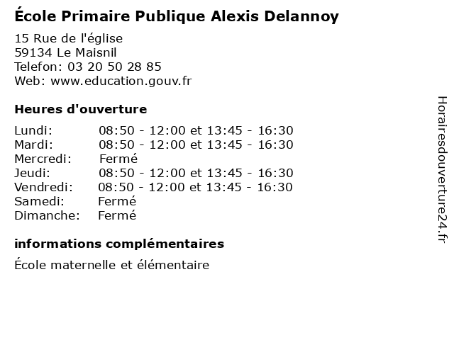 École Primaire Publique Alexis Delannoy à Le Maisnil: adresse et heures d'ouverture