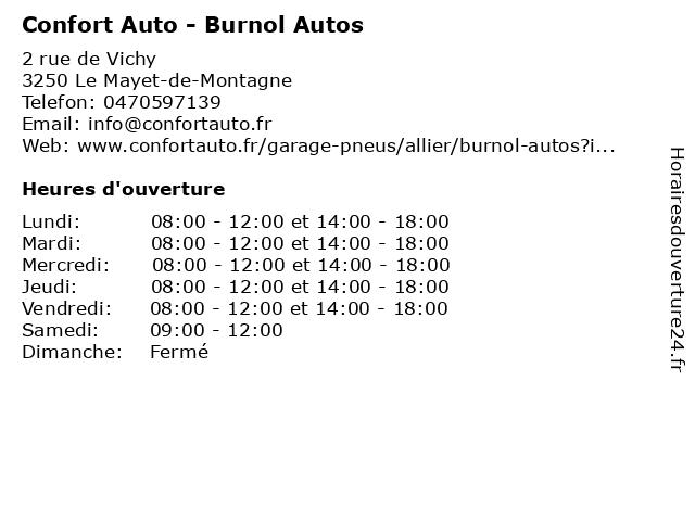 Confort Auto - Burnol Autos à Le Mayet-de-Montagne: adresse et heures d'ouverture