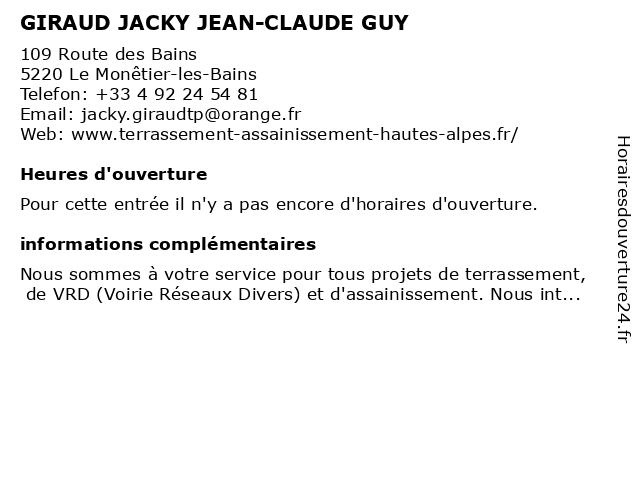 GIRAUD JACKY JEAN-CLAUDE GUY à Le Monêtier-les-Bains: adresse et heures d'ouverture
