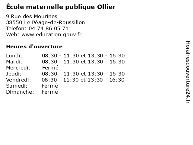 École maternelle publique Ollier à Le Péage-de-Roussillon: adresse et heures d'ouverture