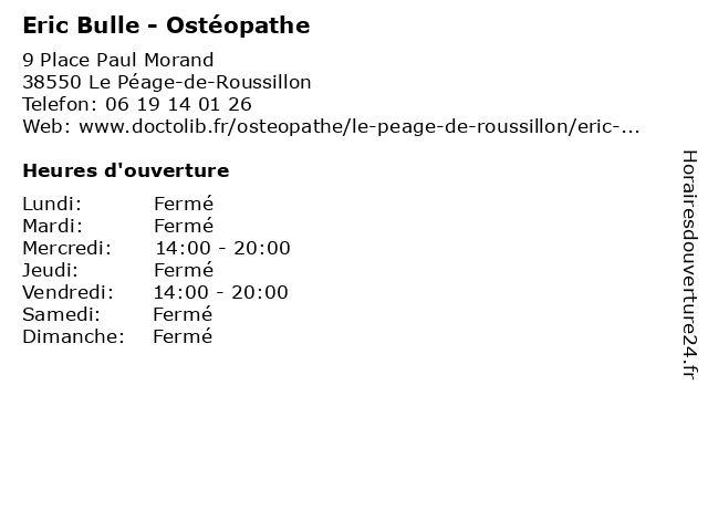 Eric Bulle - Ostéopathe à Le Péage-de-Roussillon: adresse et heures d'ouverture