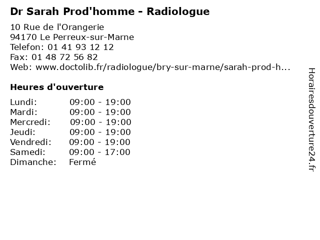 Dr Sarah Prod'homme - Radiologue à Le Perreux-sur-Marne: adresse et heures d'ouverture