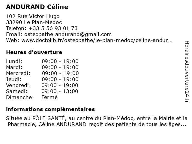 ANDURAND Céline à Le Pian-Médoc: adresse et heures d'ouverture