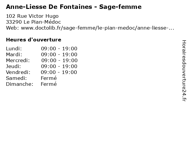 Anne-Liesse De Fontaines - Sage-femme à Le Pian-Médoc: adresse et heures d'ouverture