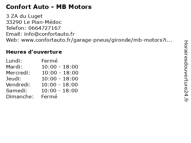 Confort Auto - MB Motors à Le Pian-Médoc: adresse et heures d'ouverture