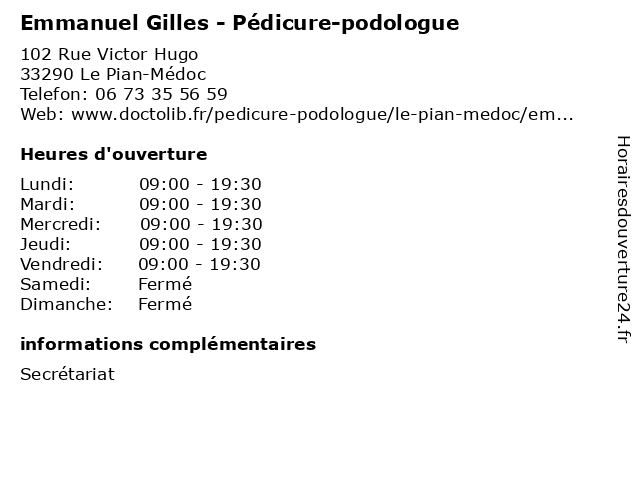 Emmanuel Gilles - Pédicure-podologue à Le Pian-Médoc: adresse et heures d'ouverture